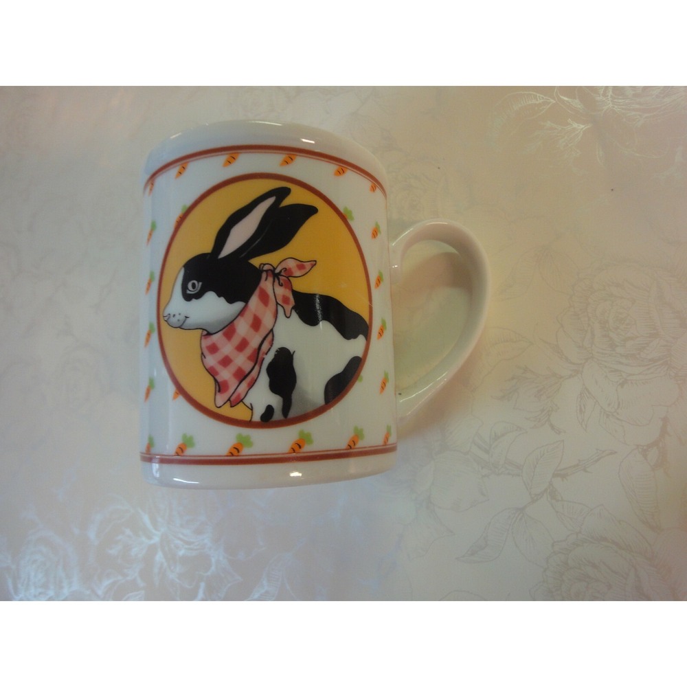 Bunny Rabbit farmhouse carrots coffee mug Stamped Japan SUPER CUTE